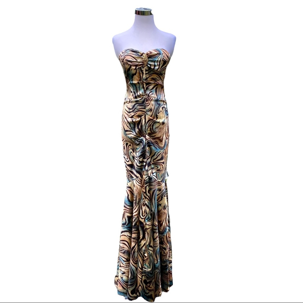Womens Mermaid Strapless Formal Cocktail Dress Joanna Chen Sz 6 Sequin Brooch